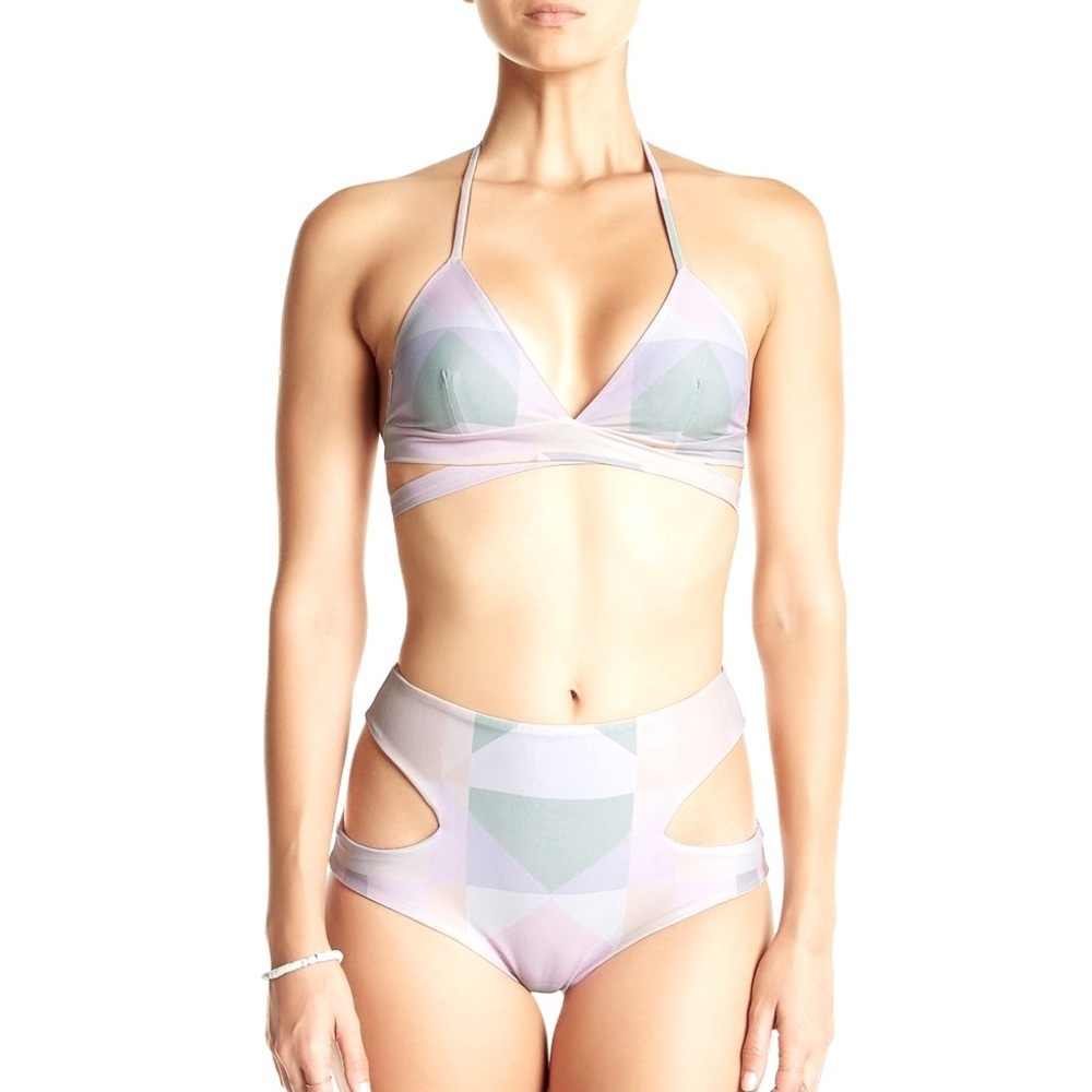 SET Mara Hoffman Diamonds Pastel Bikini BOTTOM & TOP High Waist Cutout Wrap Top - Picture 6 of 13